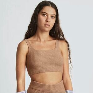 everlane the cozy stretch wool blend cropped tank camel brown medium